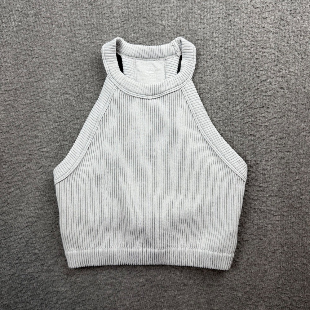 Aerie Tank Top Women's Small Grey Ribbed Halter High Neck Crop Real Good